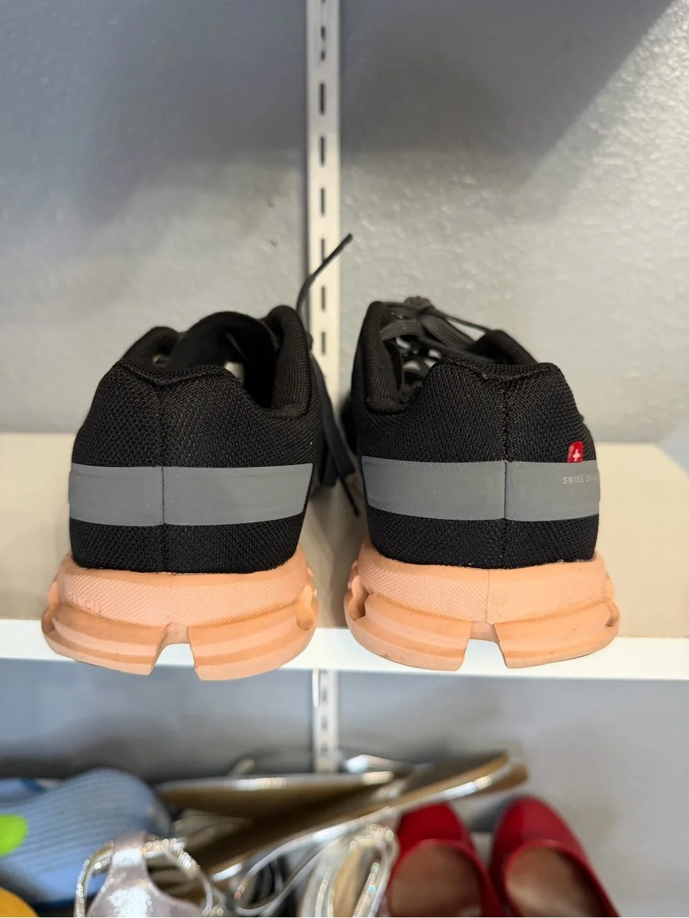On Cloud Women's Black Peach Athletic Running Shoes - Picture 2 of 7
